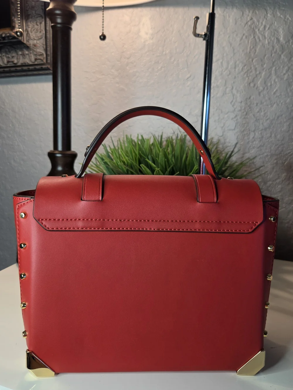 Michael Kors Manhattan Medium Flame Red Leather Satchel Crossbody